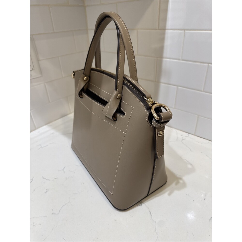 As Is Dooney and Bourke Beacon Light Taupe Leather Satchel Bag - Picture 7 of 17